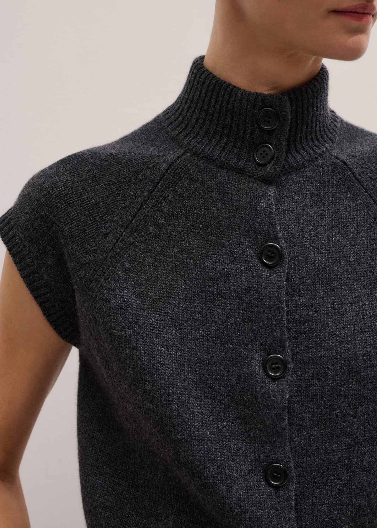 Grey High Neck Relaxed Vest | ME+EM