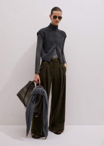 Grey High Neck Relaxed Vest | ME+EM