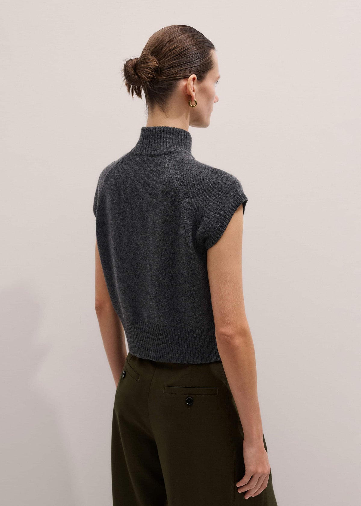 Grey High Neck Relaxed Vest | ME+EM