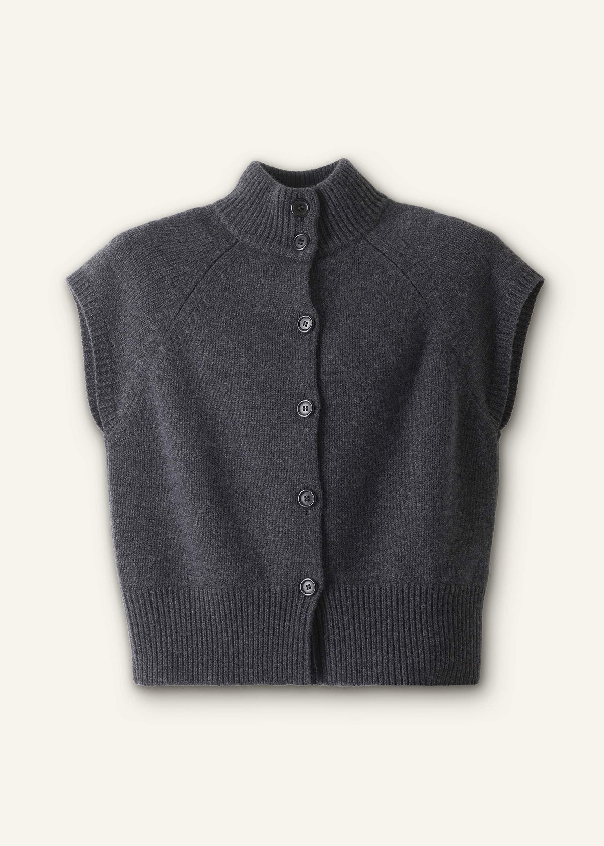 Grey High Neck Relaxed Vest | ME+EM