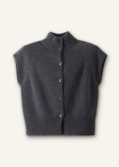 Grey High Neck Relaxed Vest | ME+EM