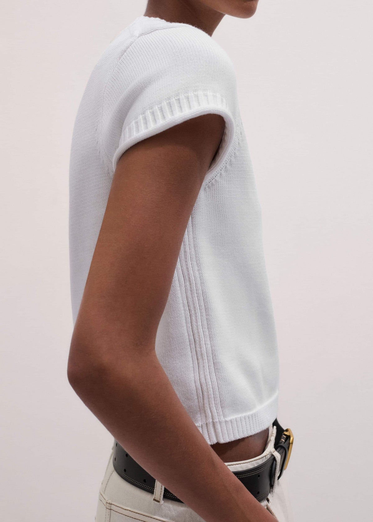 White Shrunken Straight Knit Baby Tee | ME+EM