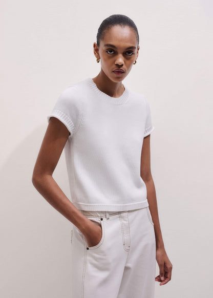 White Shrunken Straight Knit Baby Tee | ME+EM