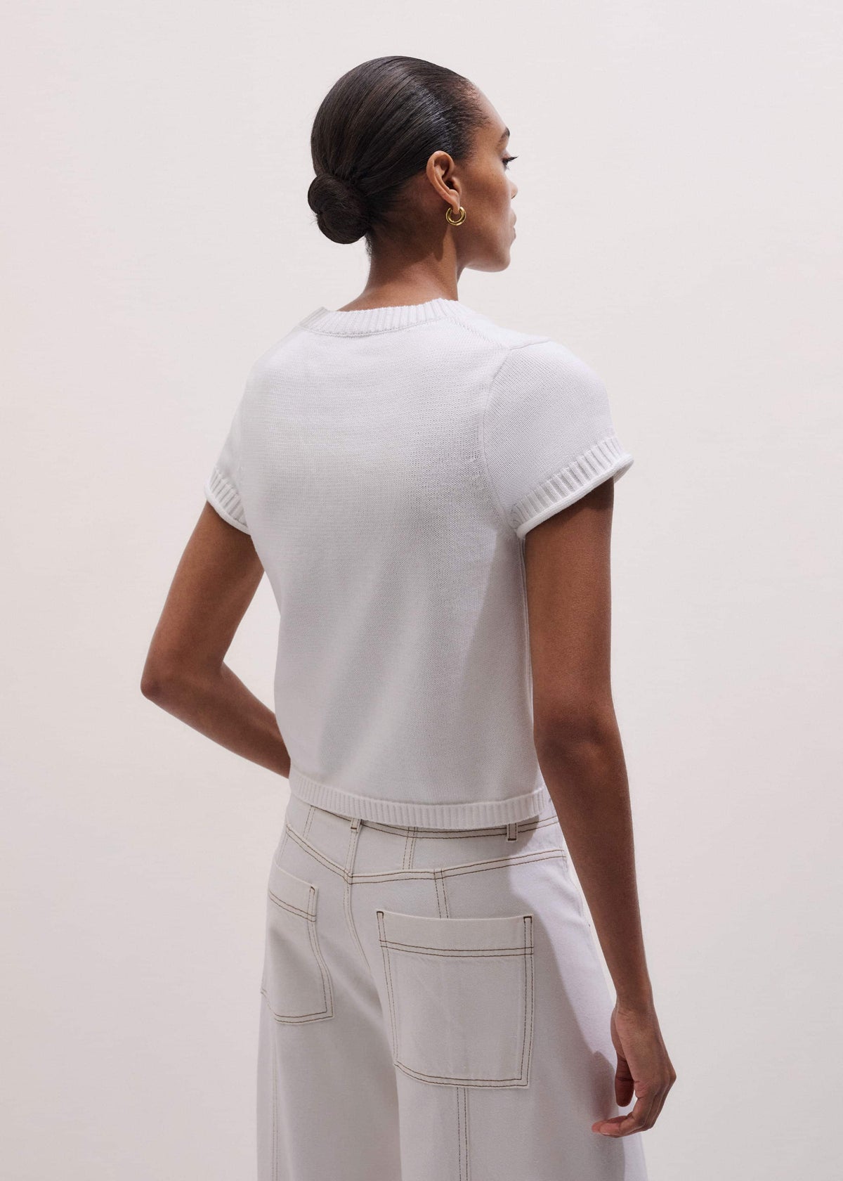 White Shrunken Straight Knit Baby Tee | ME+EM
