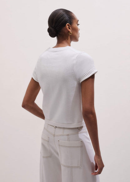 White Shrunken Straight Knit Baby Tee | ME+EM
