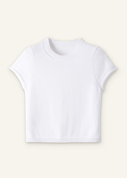 White Shrunken Straight Knit Baby Tee | ME+EM