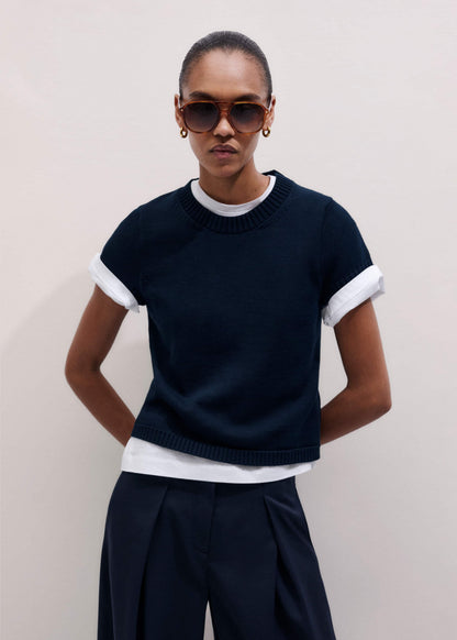 Navy Shrunken Straight Knit Baby Tee | ME+EM