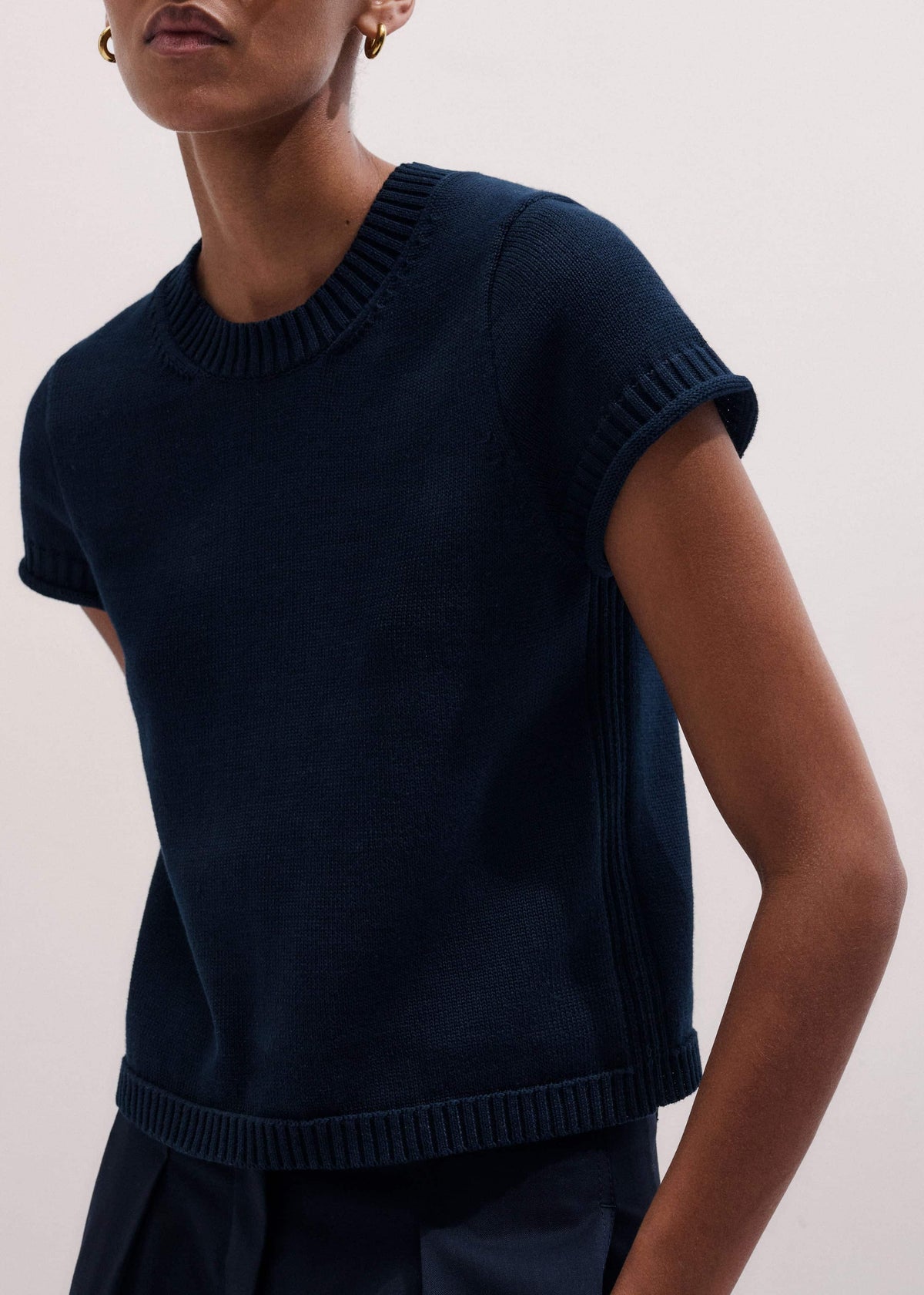 Navy Shrunken Straight Knit Baby Tee | ME+EM