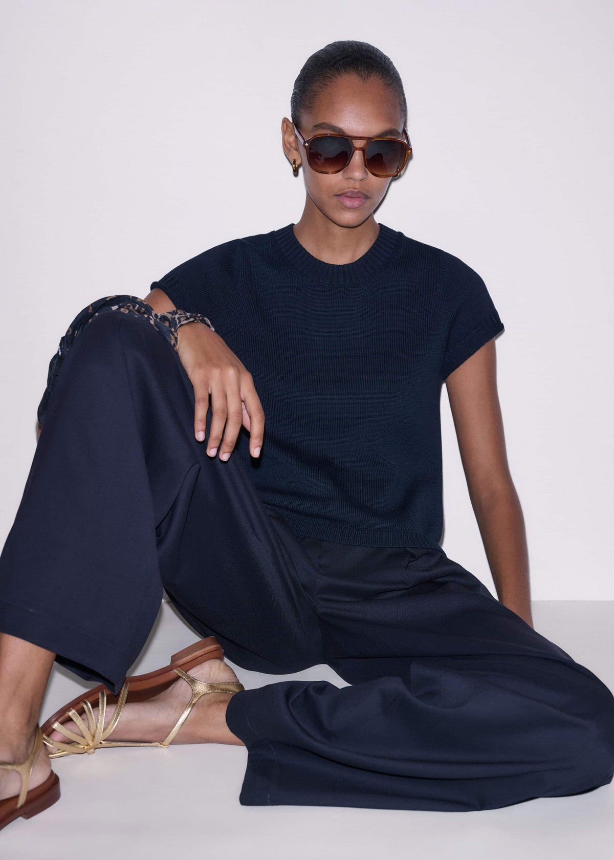Navy Shrunken Straight Knit Baby Tee | ME+EM