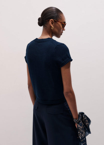 Navy Shrunken Straight Knit Baby Tee | ME+EM