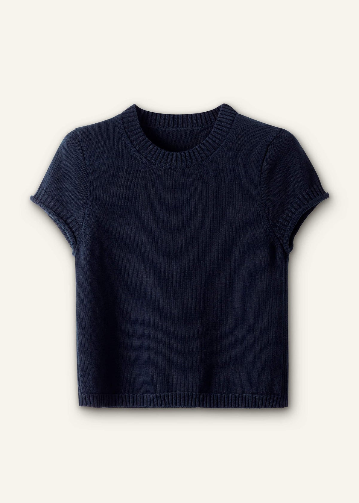 Navy Shrunken Straight Knit Baby Tee | ME+EM