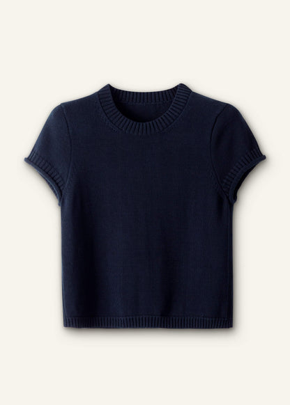 Navy Shrunken Straight Knit Baby Tee | ME+EM