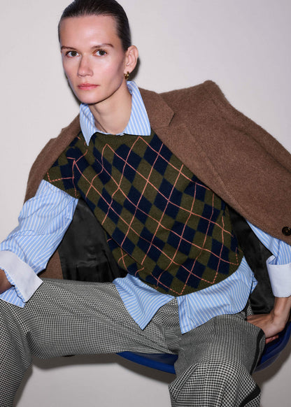 Olive Green Cashmere Argyle Knit Baby Tee | ME+EM