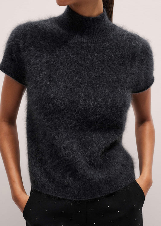 Gray Brushed Cashmere High Neck Baby Tee | ME+EM