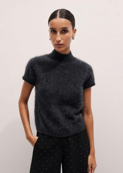 Gray Brushed Cashmere High Neck Baby Tee | ME+EM