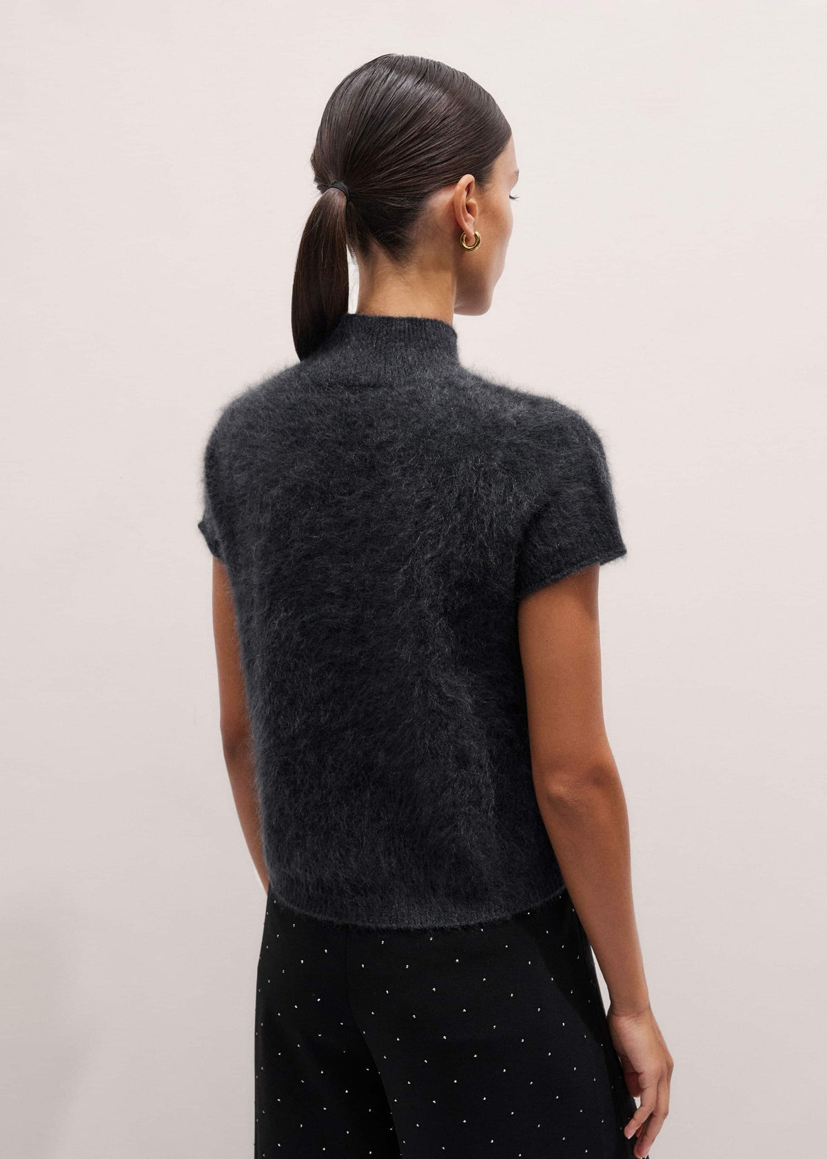 Gray Brushed Cashmere High Neck Baby Tee | ME+EM