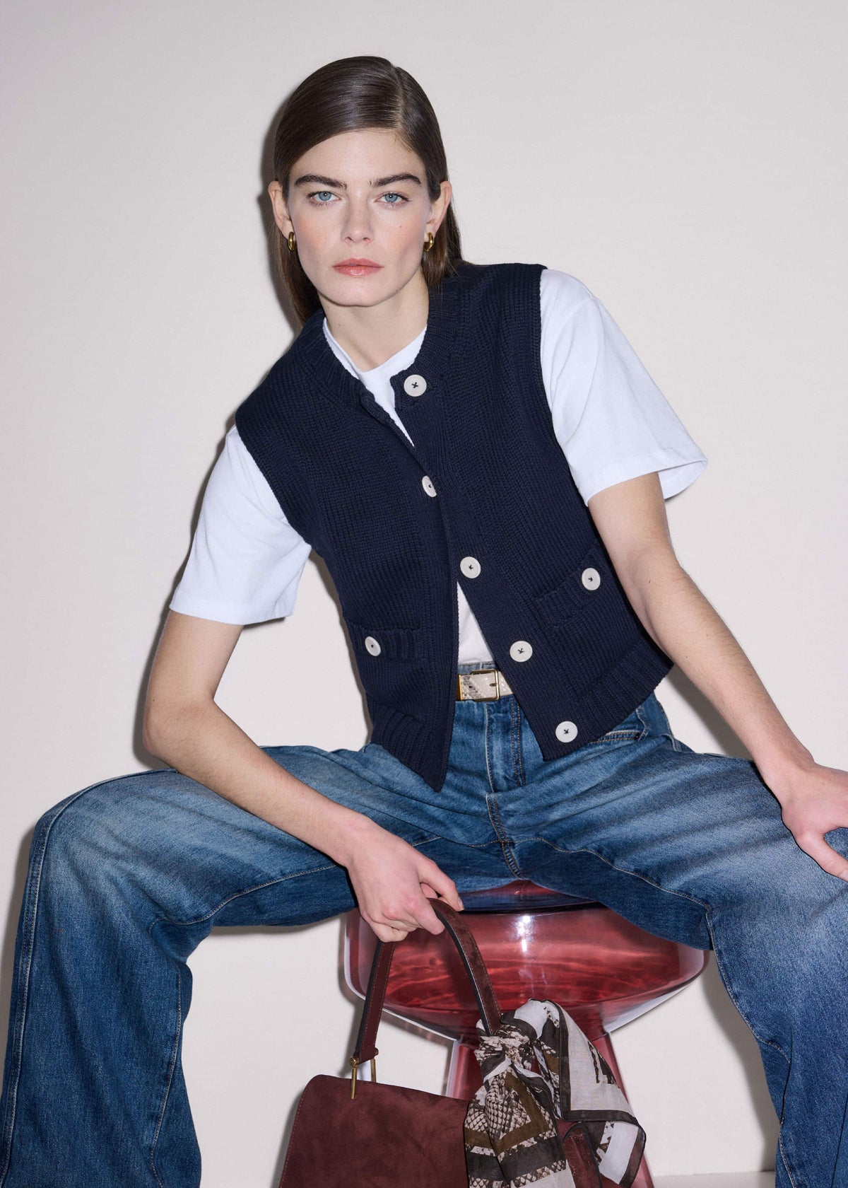 Navy Straight Crop Vest | ME+EM