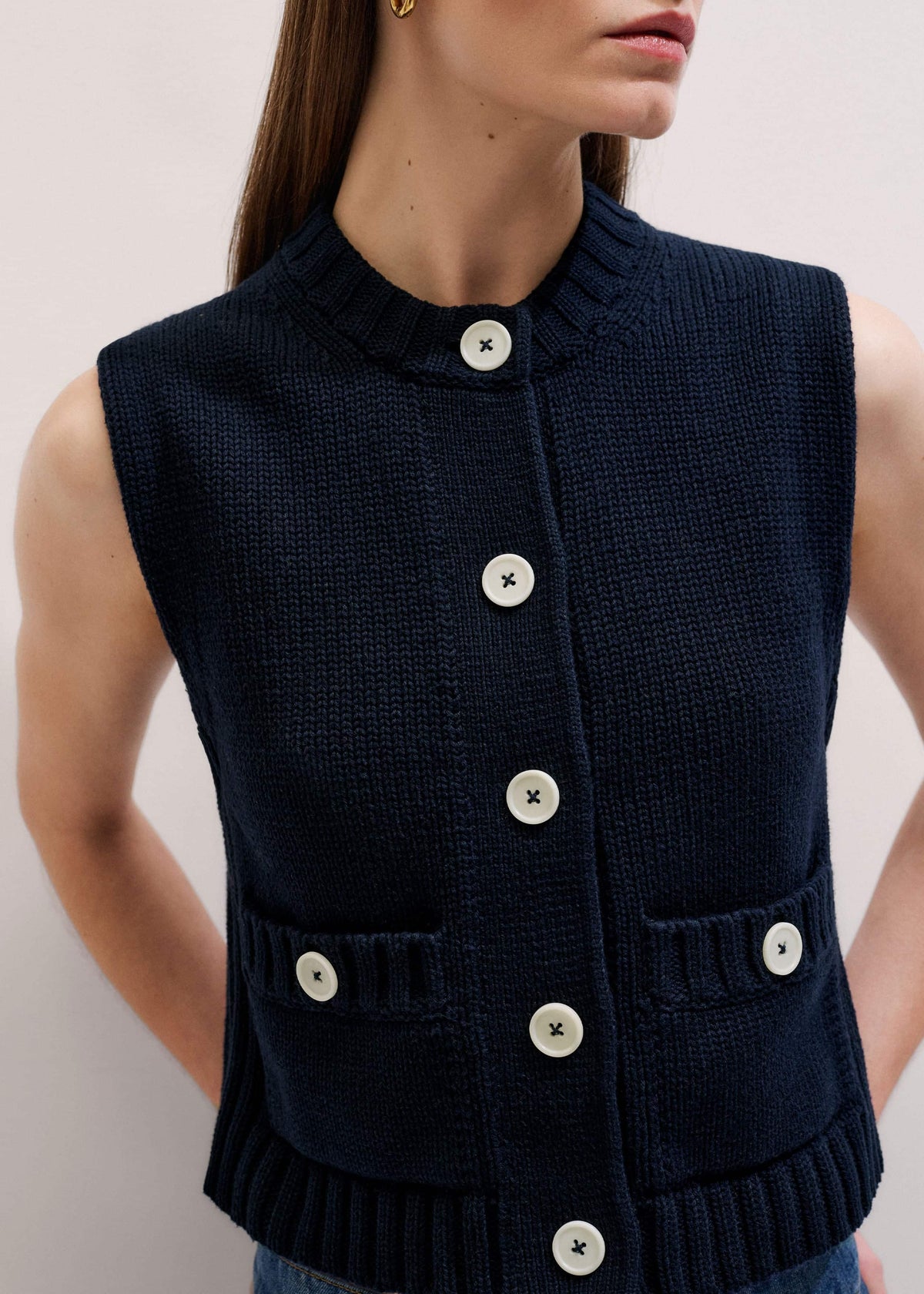 Navy Straight Crop Vest | ME+EM
