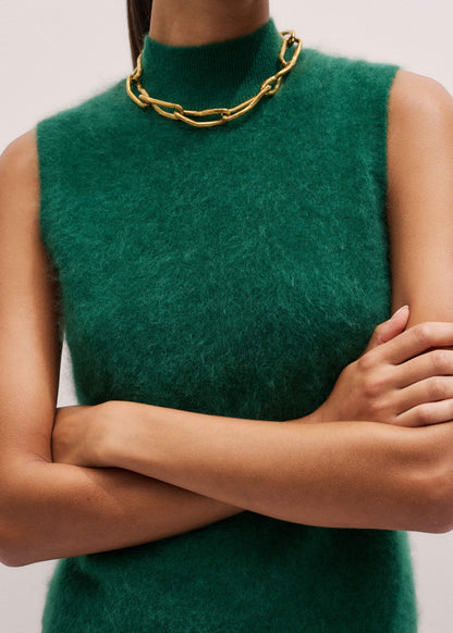 Green Brushed Cashmere High Neck Slim Sweater Vest | ME+EM