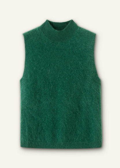 Green Brushed Cashmere High Neck Slim Sweater Vest | ME+EM