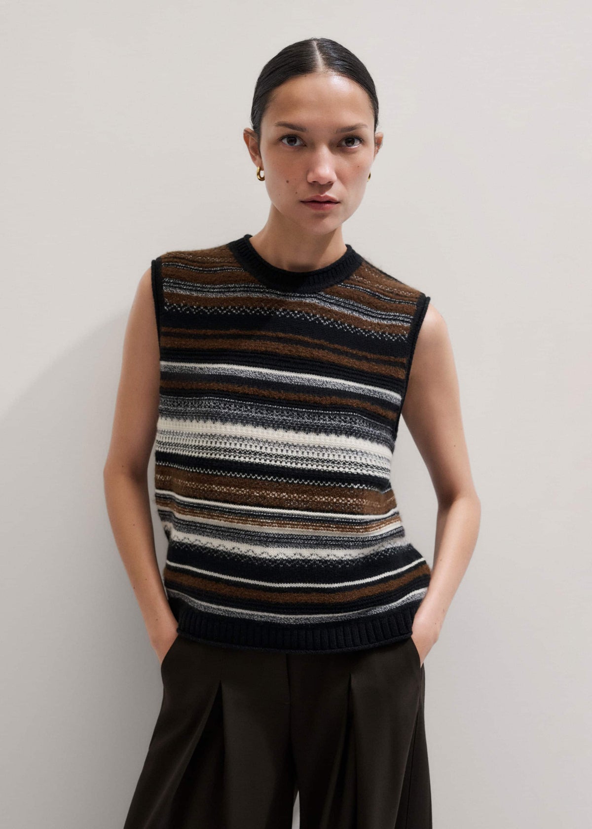 Black Textured Stitch Straight Sweater Vest + Snood | ME+EM
