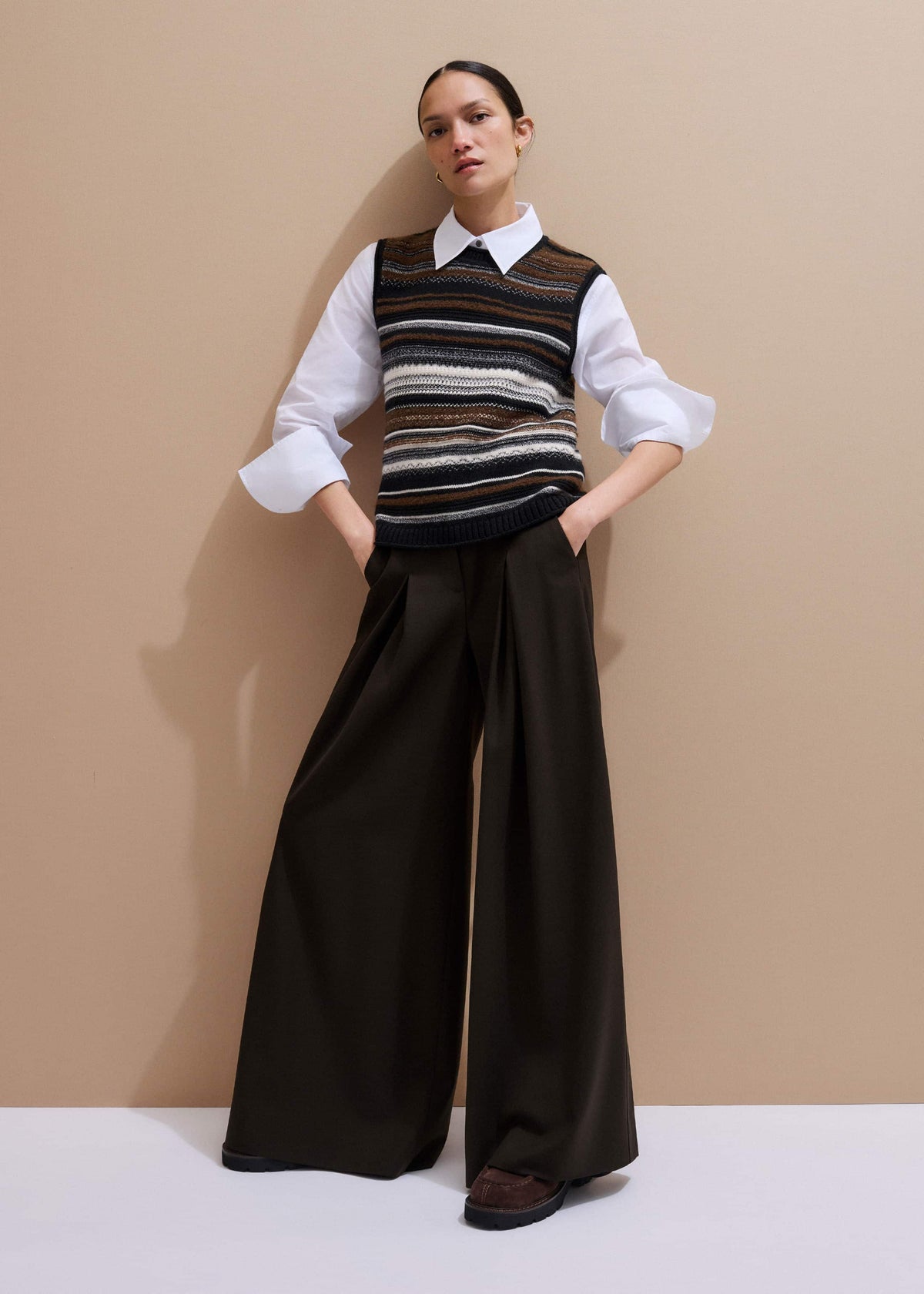 Black Textured Stitch Straight Sweater Vest + Snood | ME+EM