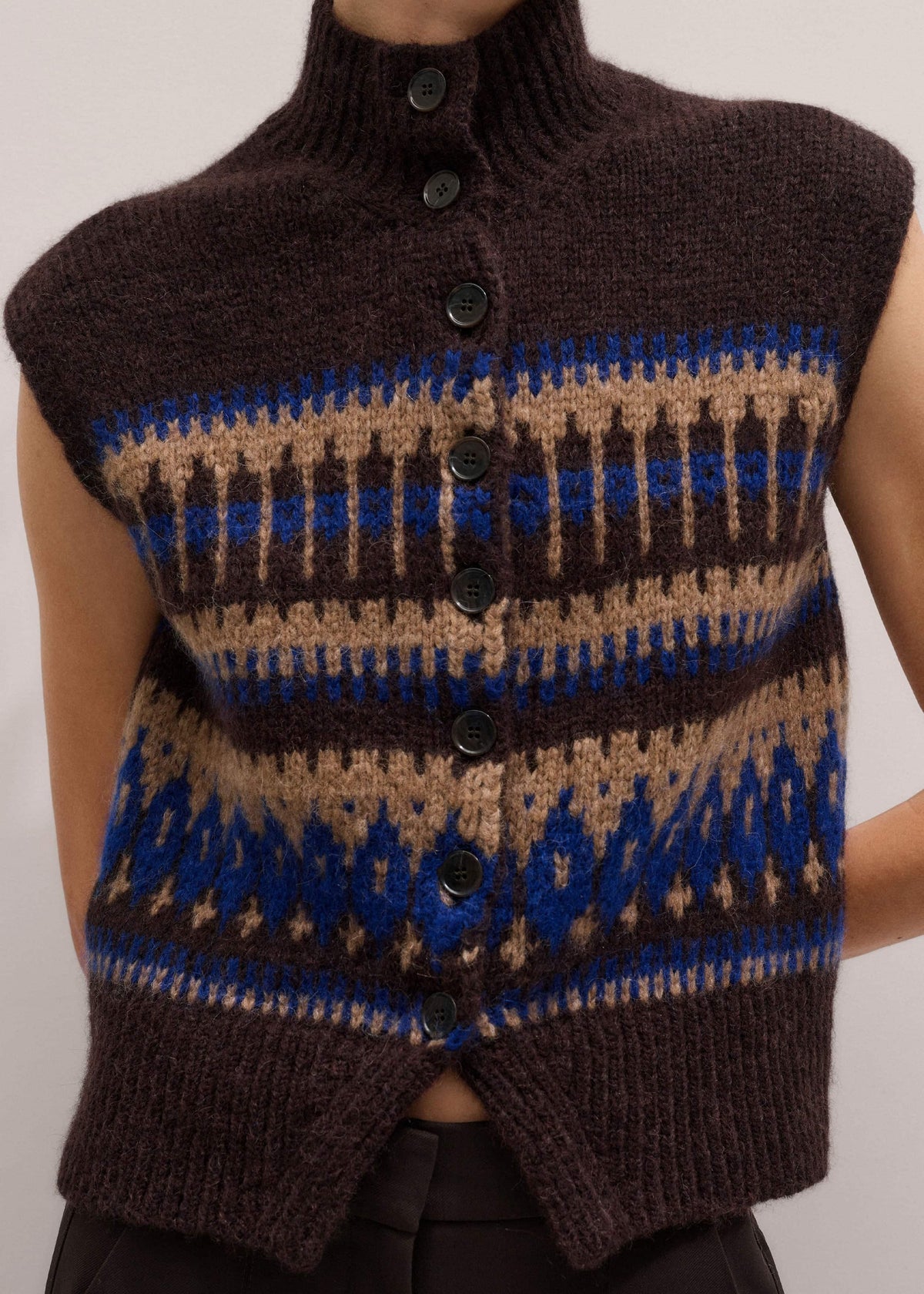 Brown Button-Through Relaxed Jacquard Vest | ME+EM
