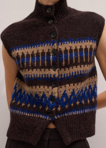 Brown Button-Through Relaxed Jacquard Vest | ME+EM