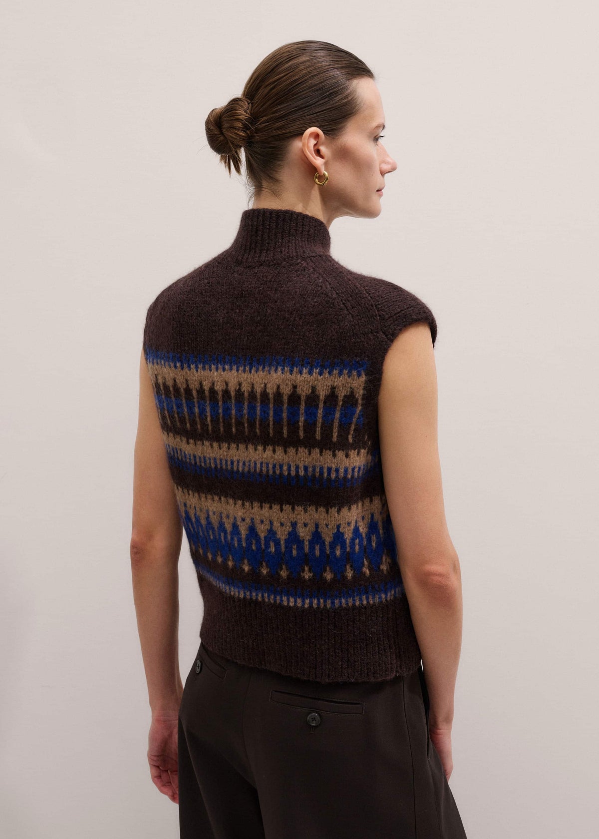 Brown Button-Through Relaxed Jacquard Vest | ME+EM
