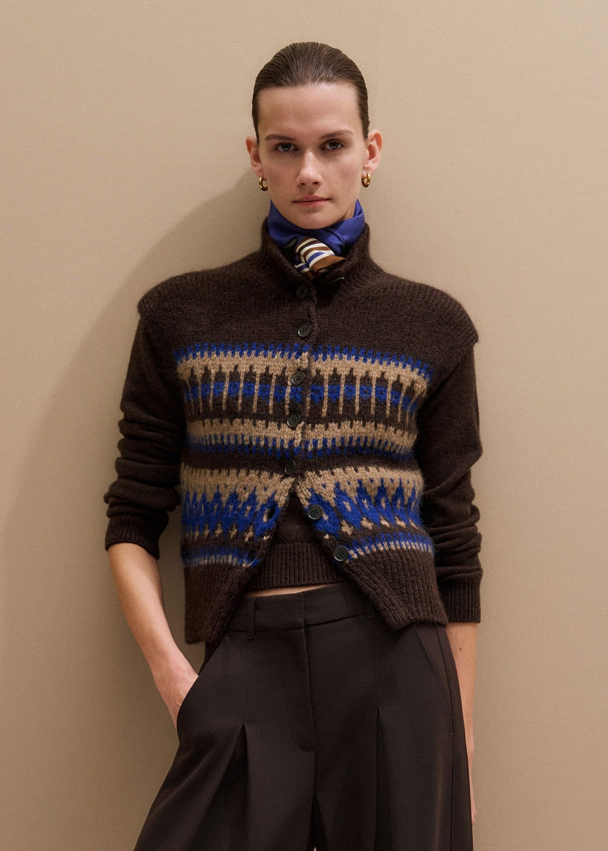 Brown Button-Through Relaxed Jacquard Vest | ME+EM