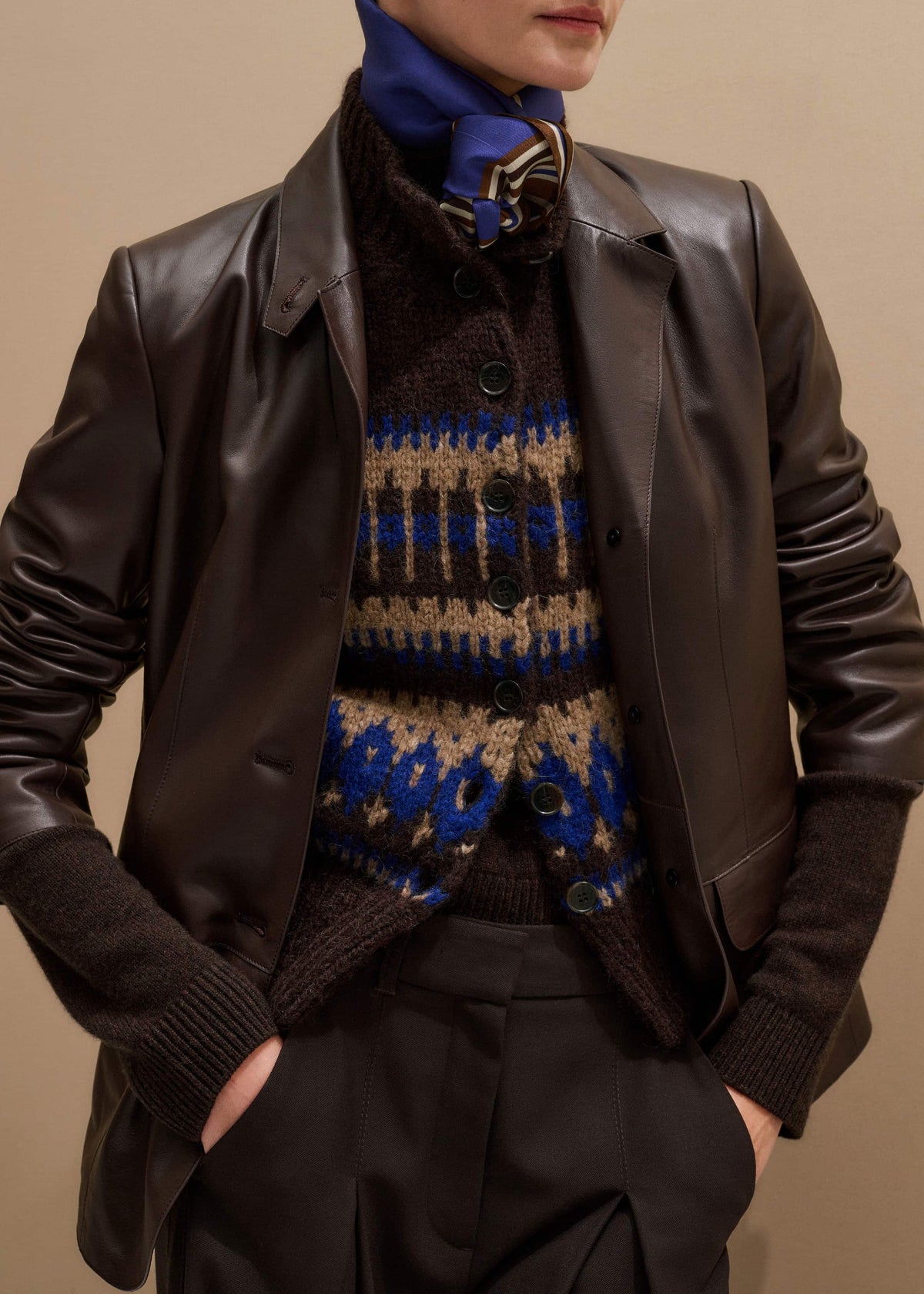 Brown Button-Through Relaxed Jacquard Vest | ME+EM