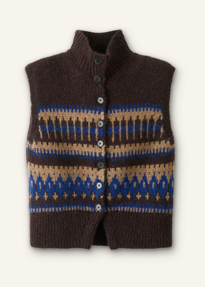 Brown Button-Through Relaxed Jacquard Vest | ME+EM