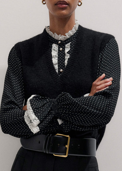 Black V-Neck Straight Knit Vest | ME+EM