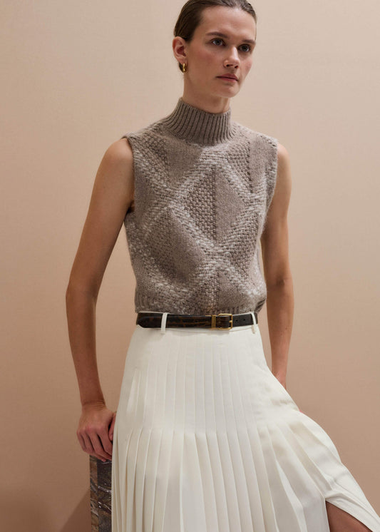 Brown Merino Statement Textured Argyle Sweater Vest | ME+EM