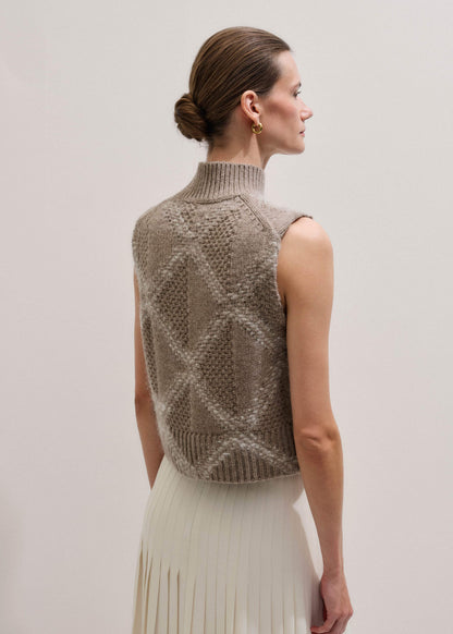 Brown Merino Statement Textured Argyle Sweater Vest | ME+EM