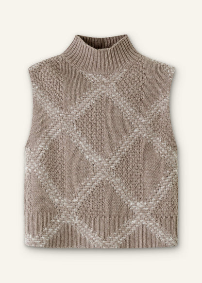 Brown Merino Statement Textured Argyle Sweater Vest | ME+EM