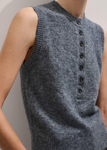 Grey Henley Straight Knit Vest | ME+EM