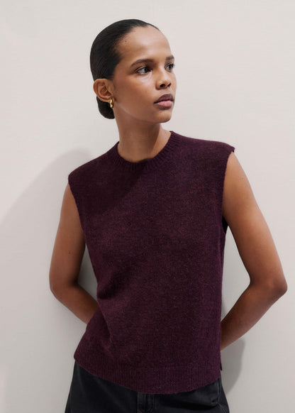 Red Crew Neck Straight Sweater Vest | ME+EM