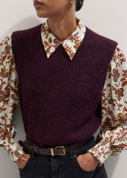 Red Crew Neck Straight Sweater Vest | ME+EM