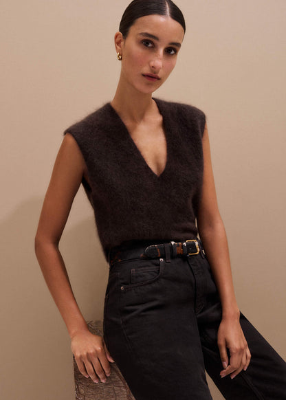 Brown Brushed Cashmere V-Neck Sweater Vest | ME+EM