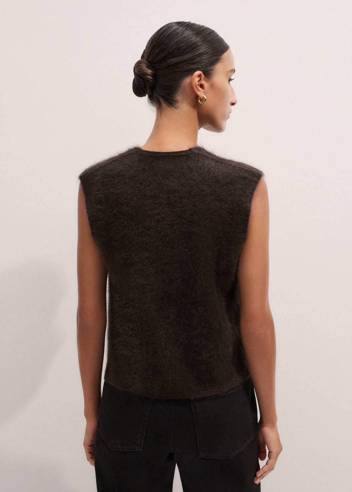 Brown Brushed Cashmere V-Neck Sweater Vest | ME+EM