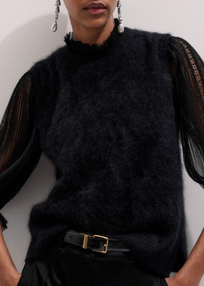 Black Brushed Cashmere Straight Sweater Vest | ME+EM