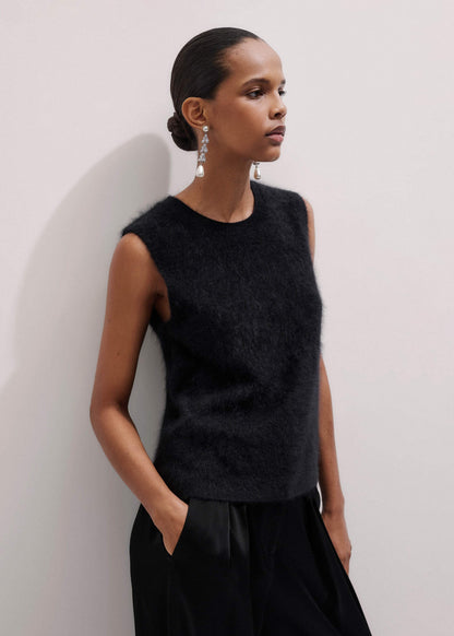 Black Brushed Cashmere Straight Sweater Vest | ME+EM