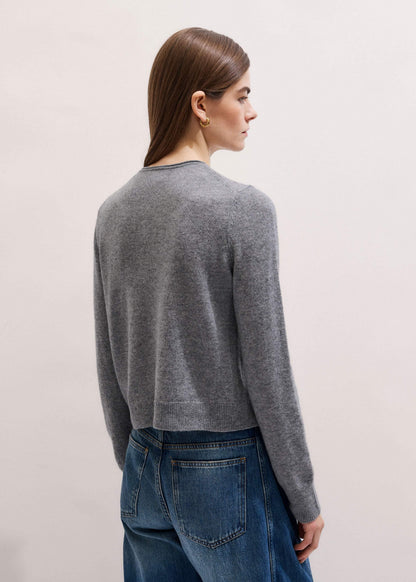 Gray Cashmere Roll Trim Straight Cardigan | ME+EM