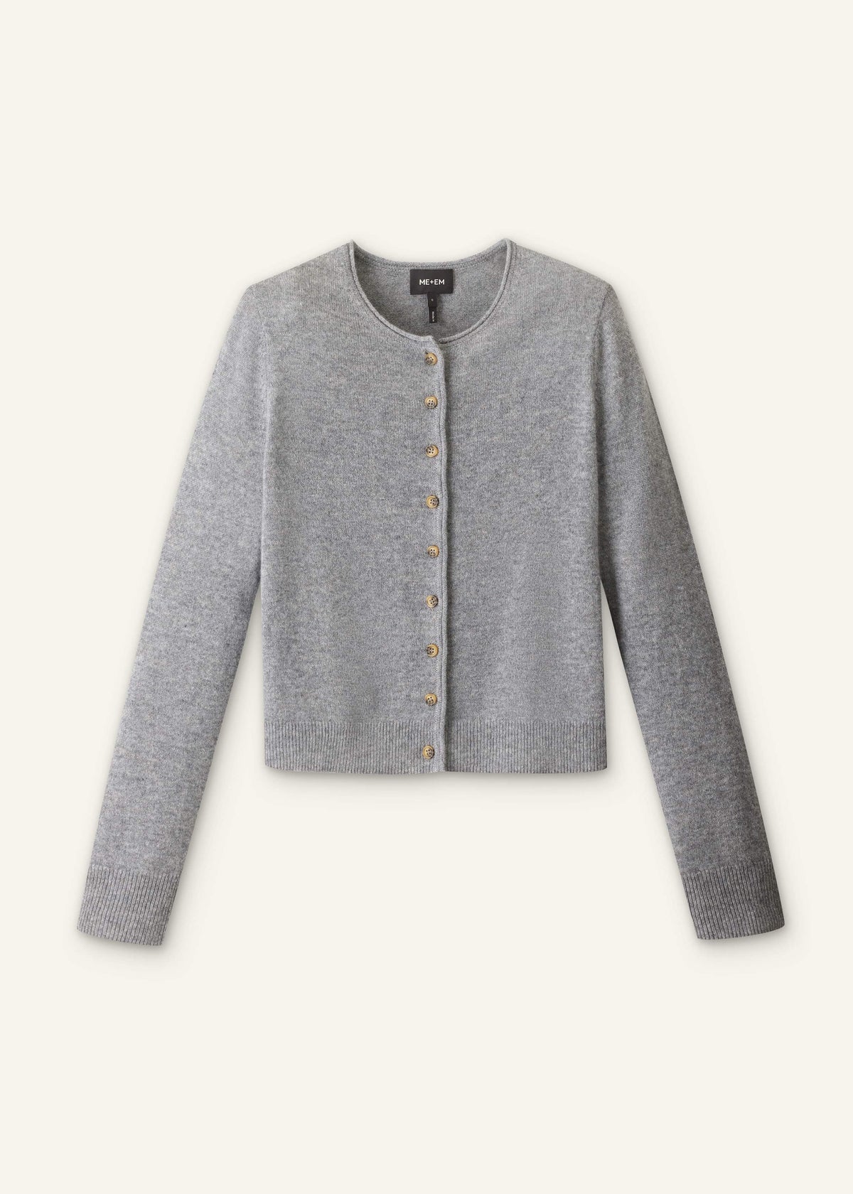 Gray Cashmere Roll Trim Straight Cardigan | ME+EM