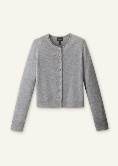 Gray Cashmere Roll Trim Straight Cardigan | ME+EM