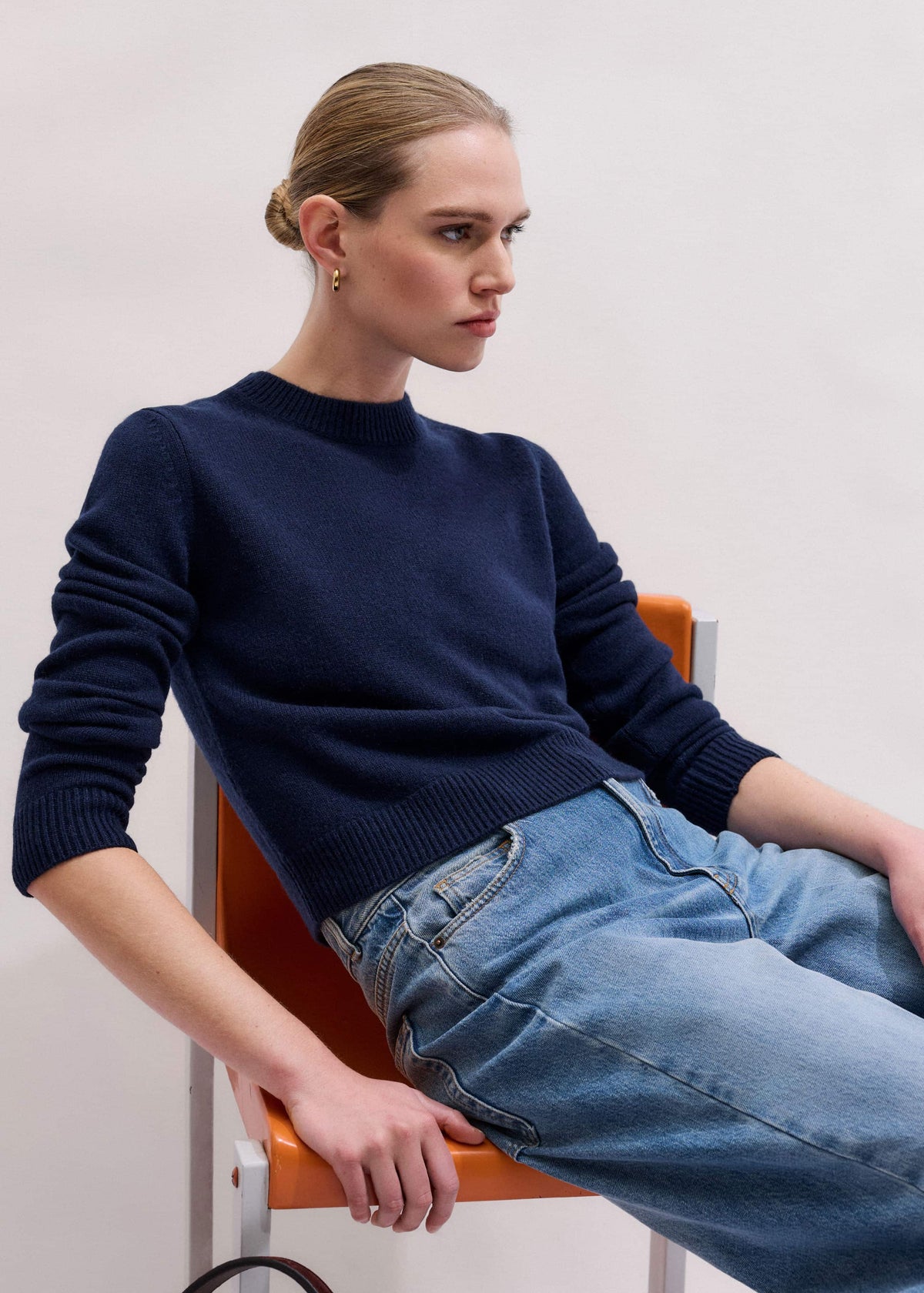 Navy Cashmere Crew Neck Crop Sweater | ME+EM