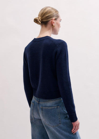 Navy Cashmere Crew Neck Crop Sweater | ME+EM