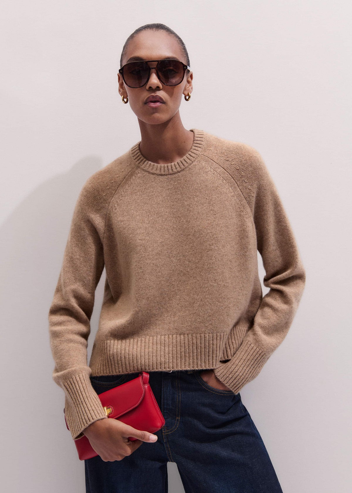 Brown Cashmere Curved Hem Raglan Sweater + Snood | ME+EM