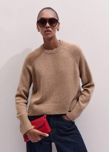 Brown Cashmere Curved Hem Raglan Sweater + Snood | ME+EM